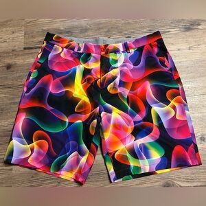 Hreski Golf Shorts Vibrant Neon Multicolor Patterned Shorts 38 waist